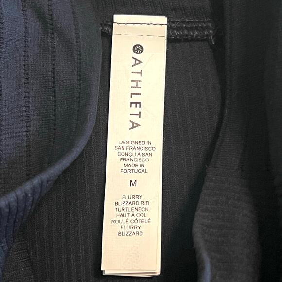 Athleta Flurry Blizzard Rib Turtleneck Shirt Long Sleeve Top  Black Sz M - Picture 11 of 11